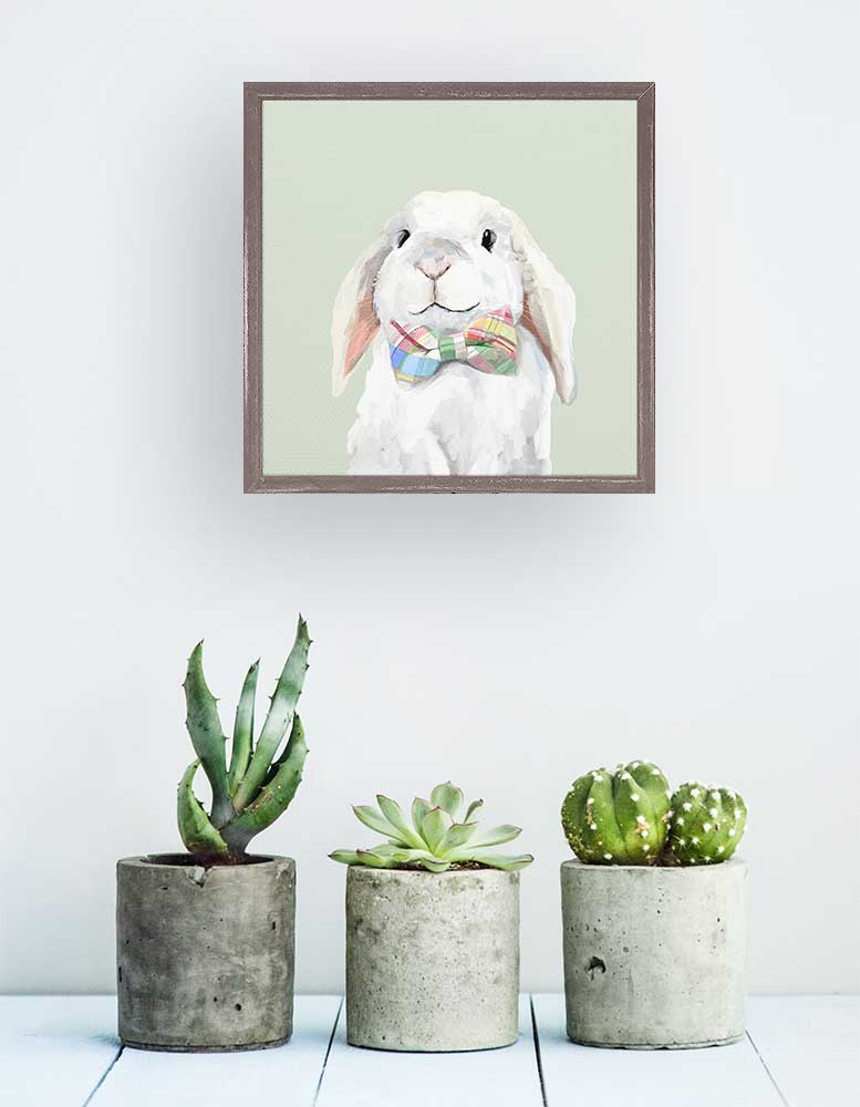 Pastel Plaid Bow Tie Bunny Mini Framed Canvas