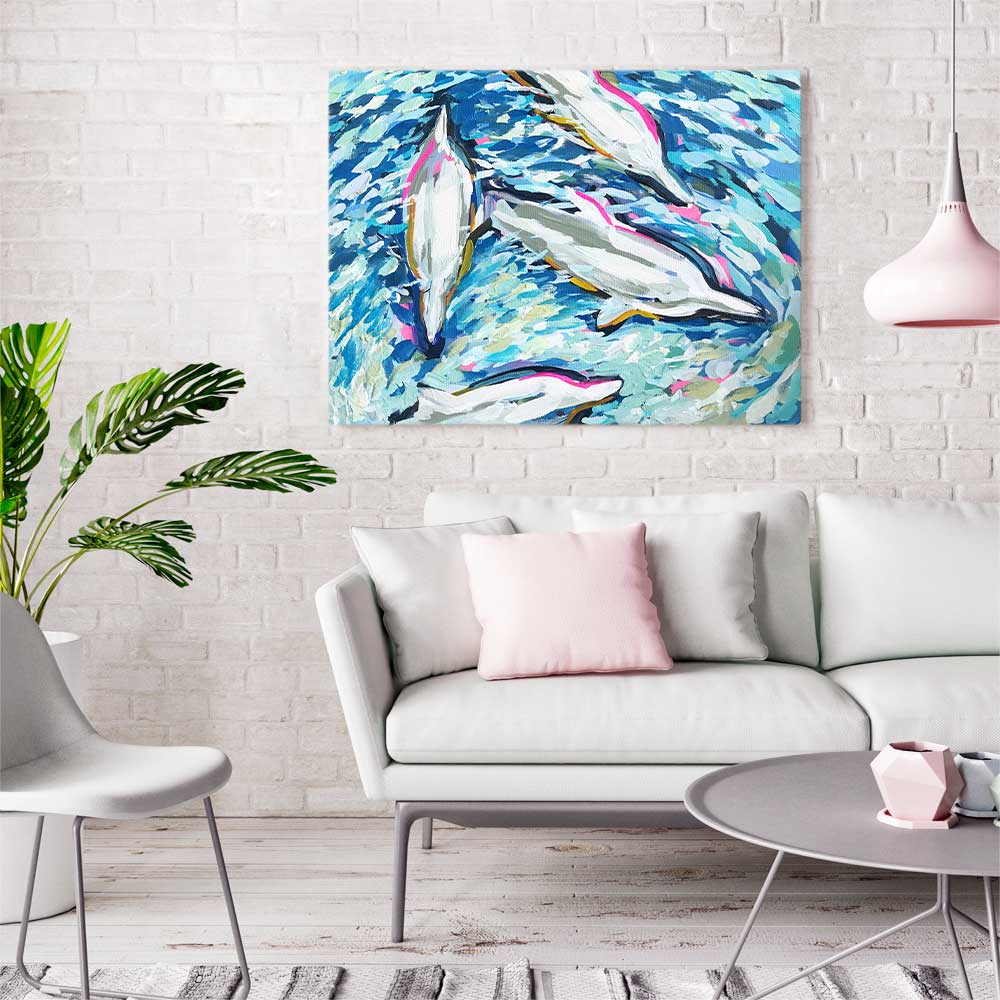 Dancing Dolphins Canvas Wall Art - GreenBox Art