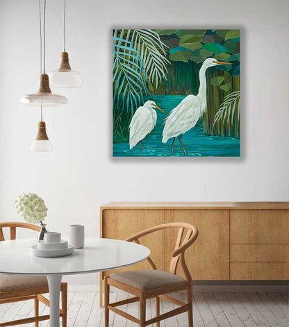 Wandering Egrets Canvas Wall Art