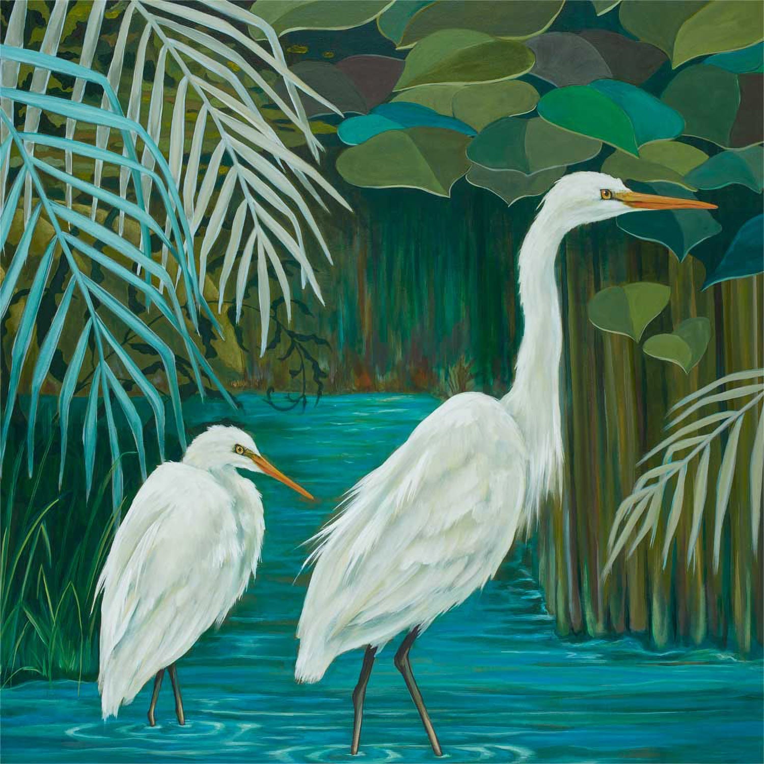 Wandering Egrets Canvas Wall Art - GreenBox Art