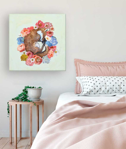 Floral Fox Nap Canvas Wall Art - GreenBox Art