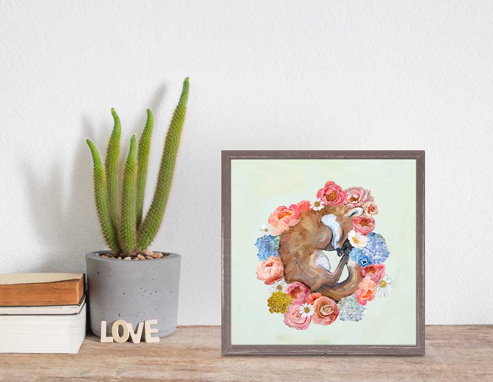 Floral Fox Nap Mini Framed Canvas - GreenBox Art