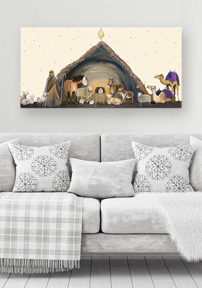 Holiday - Nativity Manger - Cream Canvas Wall Art - GreenBox Art