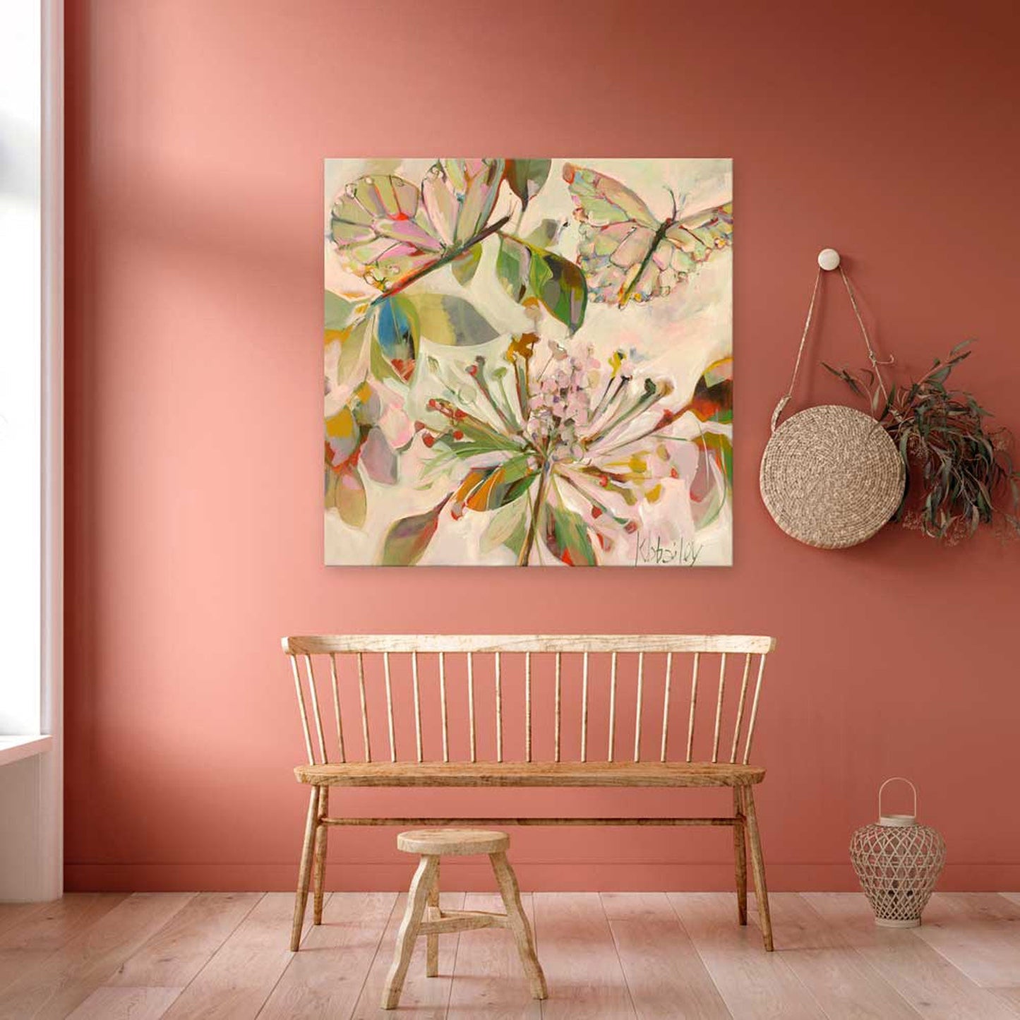 Butterflies On Pink Canvas Wall Art - GreenBox Art