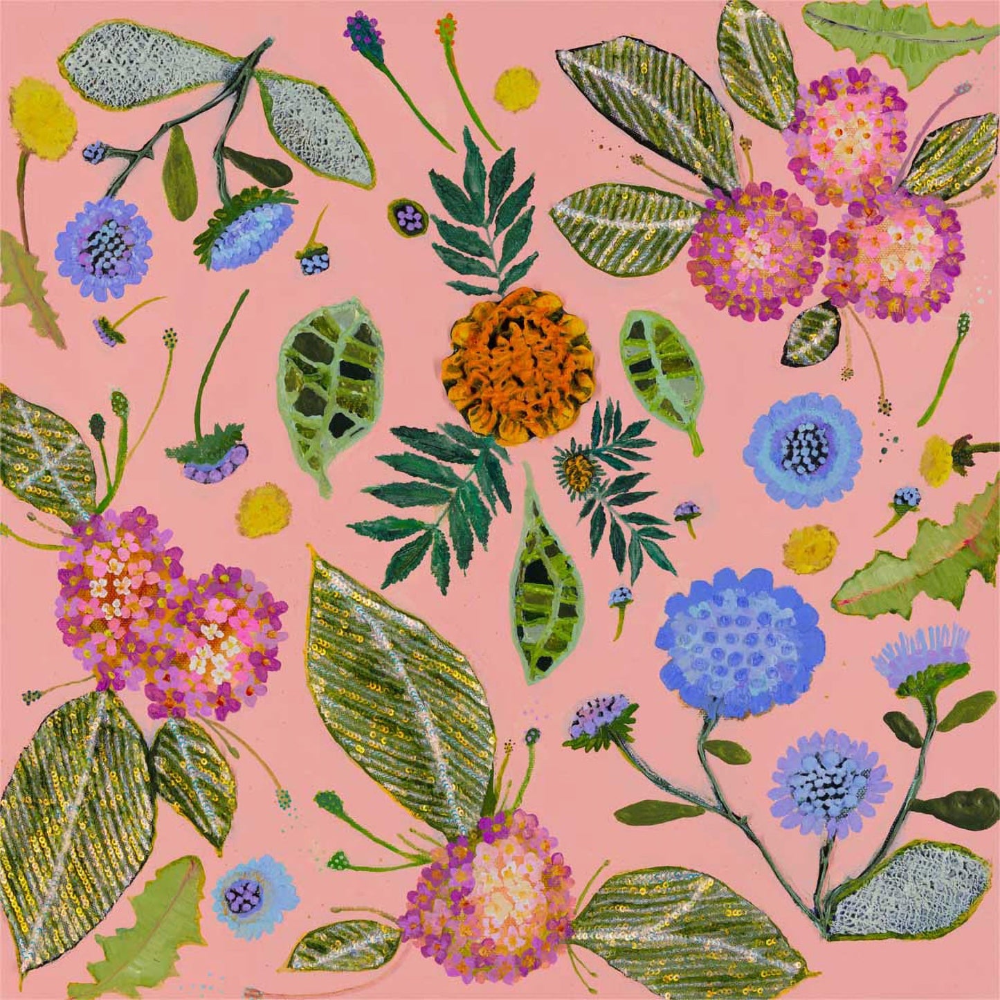 Wildflowers - Pincushions, Dandelions & Lantana Canvas Wall Art