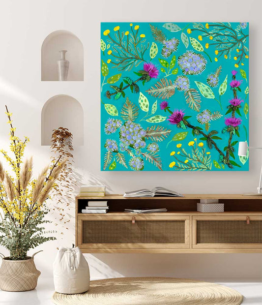 Wildflowers - Santolina, Mist Flower & Bee Balm Canvas Wall Art - GreenBox Art