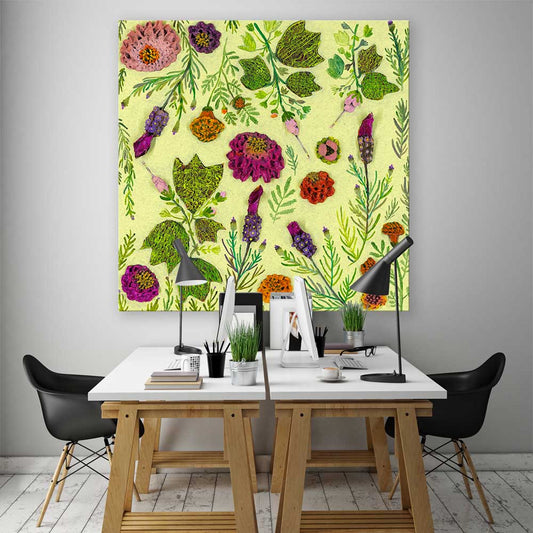 Wildflowers - Spanish Lavender & Pink Turk's Cap Canvas Wall Art - GreenBox Art