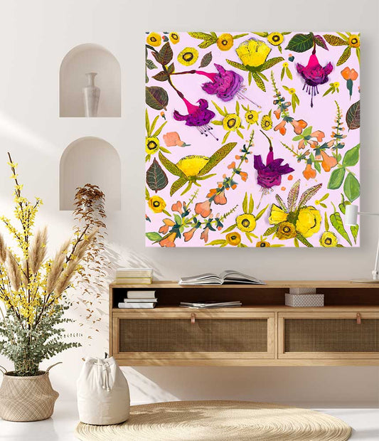 Wildflowers - Sundrops, Sage & Fuschias Canvas Wall Art - GreenBox Art