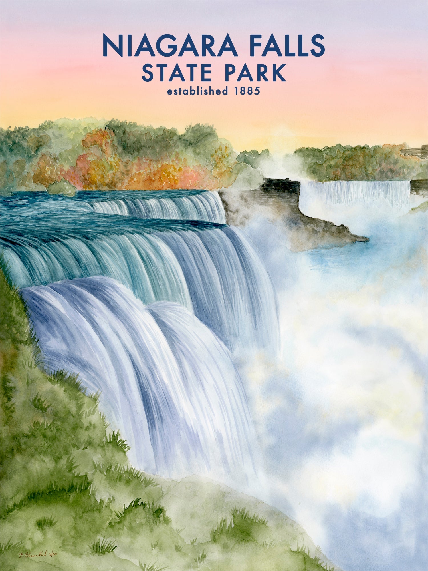 Lovely Landscapes - Niagara Falls With Text Canvas Wall Art - GreenBox Art