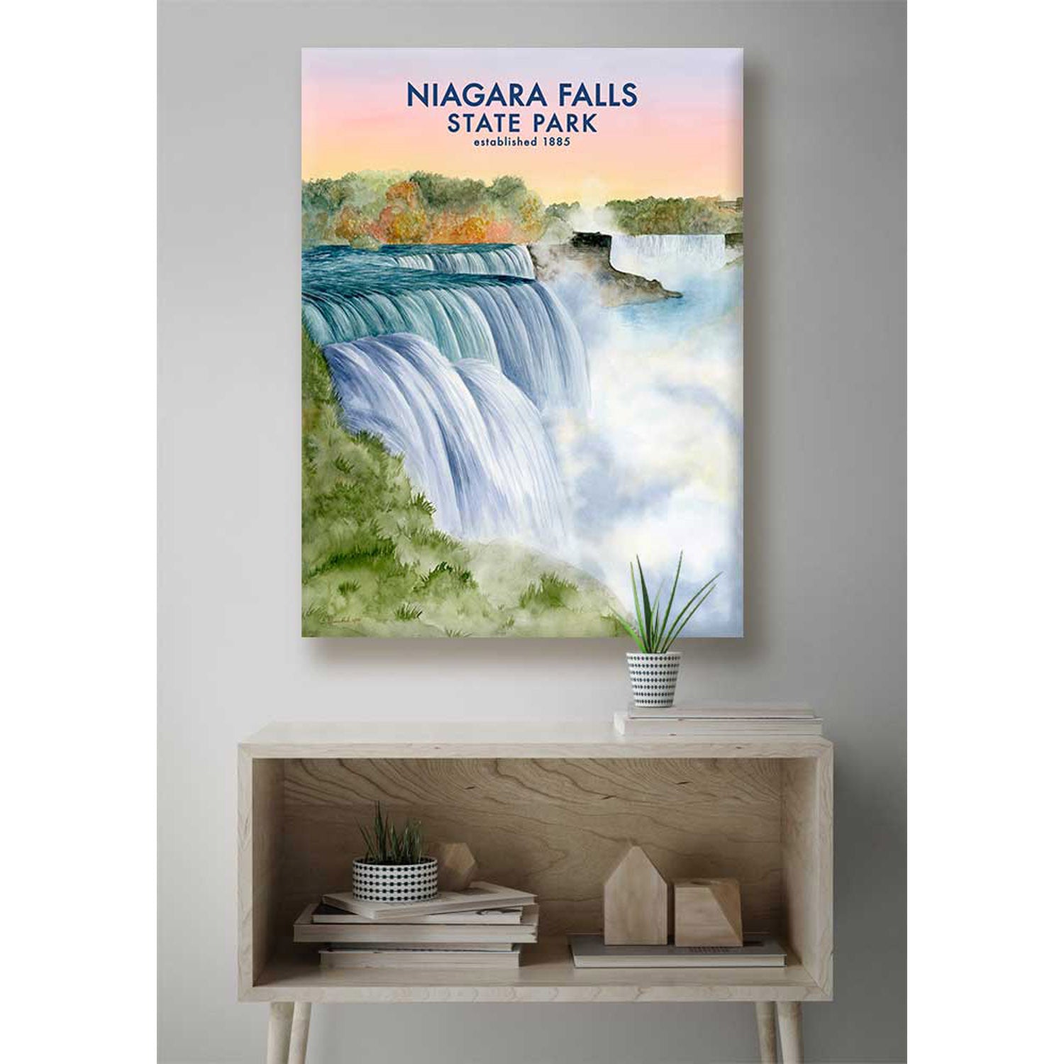 Lovely Landscapes - Niagara Falls With Text Canvas Wall Art - GreenBox Art