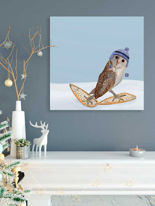 Holiday - Snowshoe Owl Canvas Wall Art - GreenBox Art