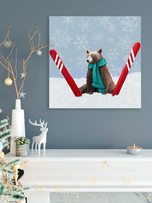 Holiday - Tired Ski Bear Canvas Wall Art - GreenBox Art