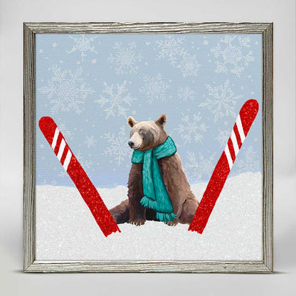Holiday - Tired Ski Bear Embellished Mini Framed Canvas
