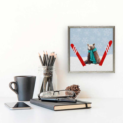 Holiday - Tired Ski Bear Embellished Mini Framed Canvas