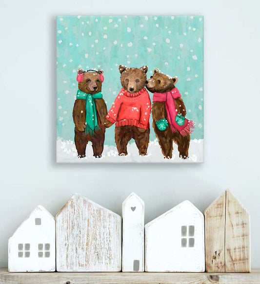 Holiday - Woodland Winter Bears Canvas Wall Art - GreenBox Art