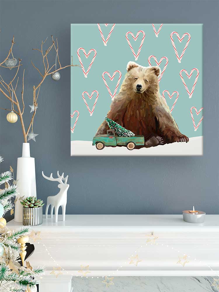 Holiday - Vintage Truck And Bear Canvas Wall Art - GreenBox Art
