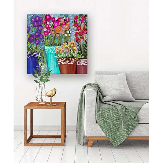 Cheerful Flower Pots Canvas Wall Art - GreenBox Art