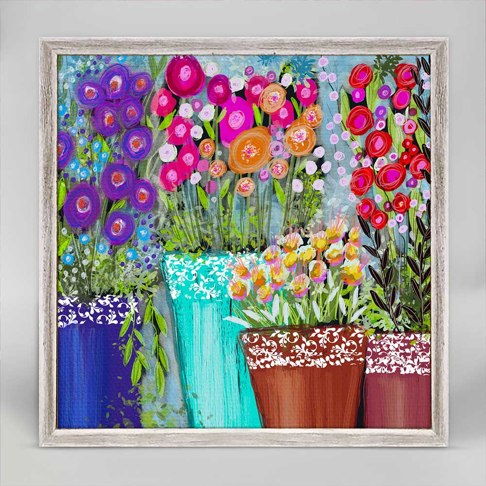 Cheerful Flower Pots Mini Framed Canvas