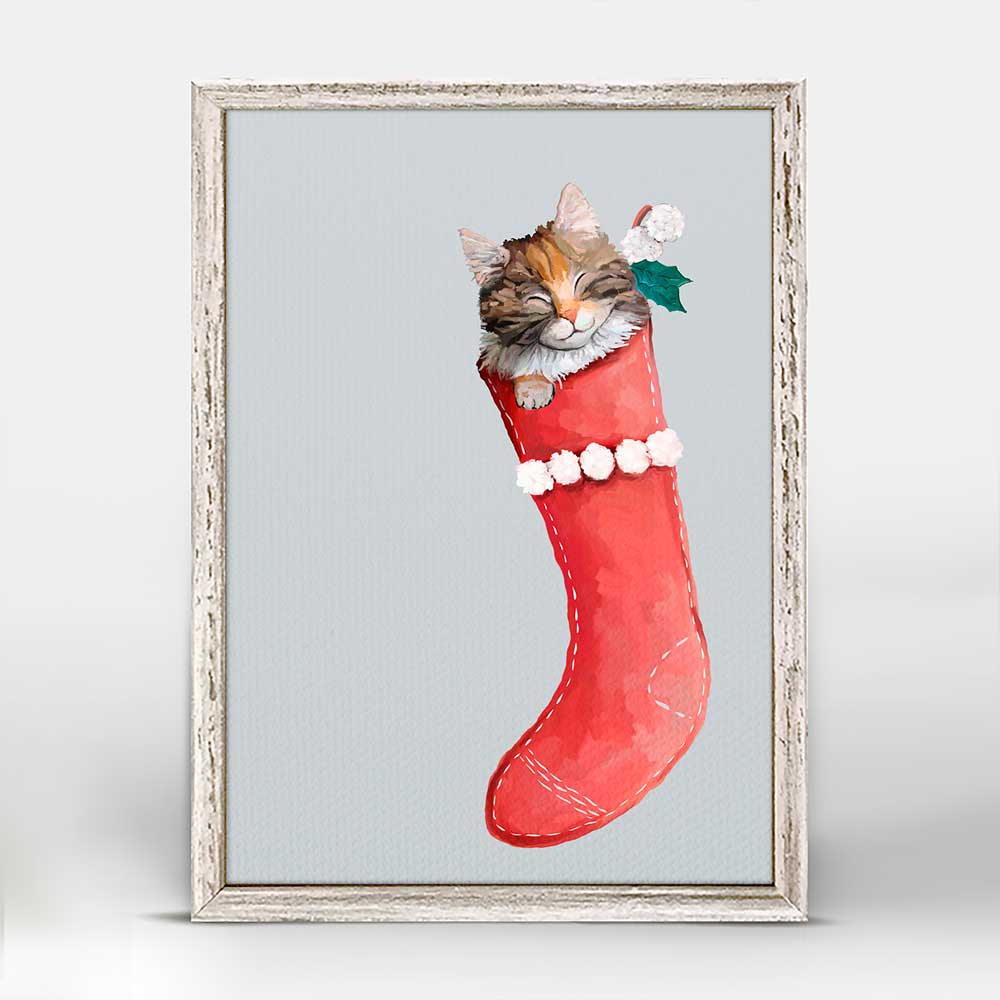 Holiday - Cat In Stocking 1 Mini Framed Canvas