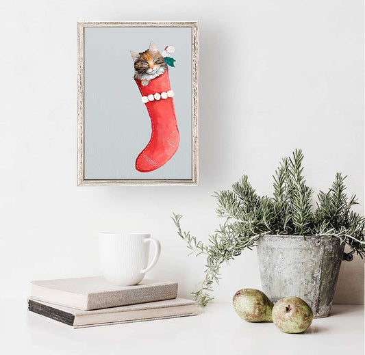 Holiday - Cat In Stocking 1 Mini Framed Canvas - GreenBox Art