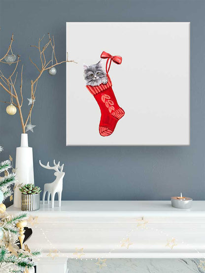 Holiday - Cat In Stocking 2 Canvas Wall Art - GreenBox Art