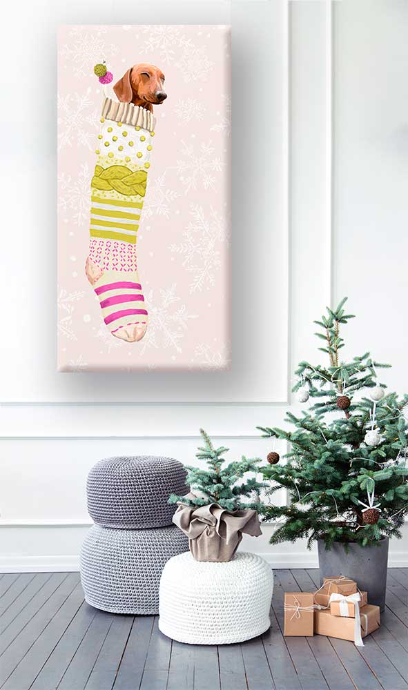 Holiday - Doxie In Stocking 2 Canvas Wall Art