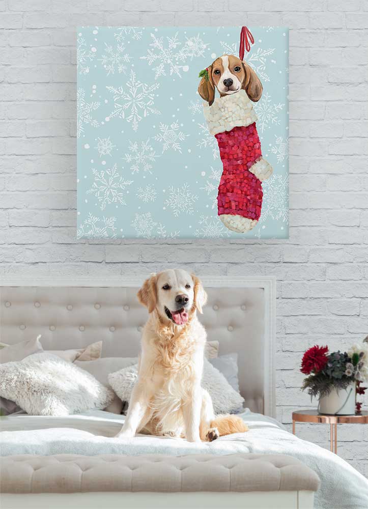 Holiday - Beagle Pup In Stocking Canvas Wall Art - GreenBox Art