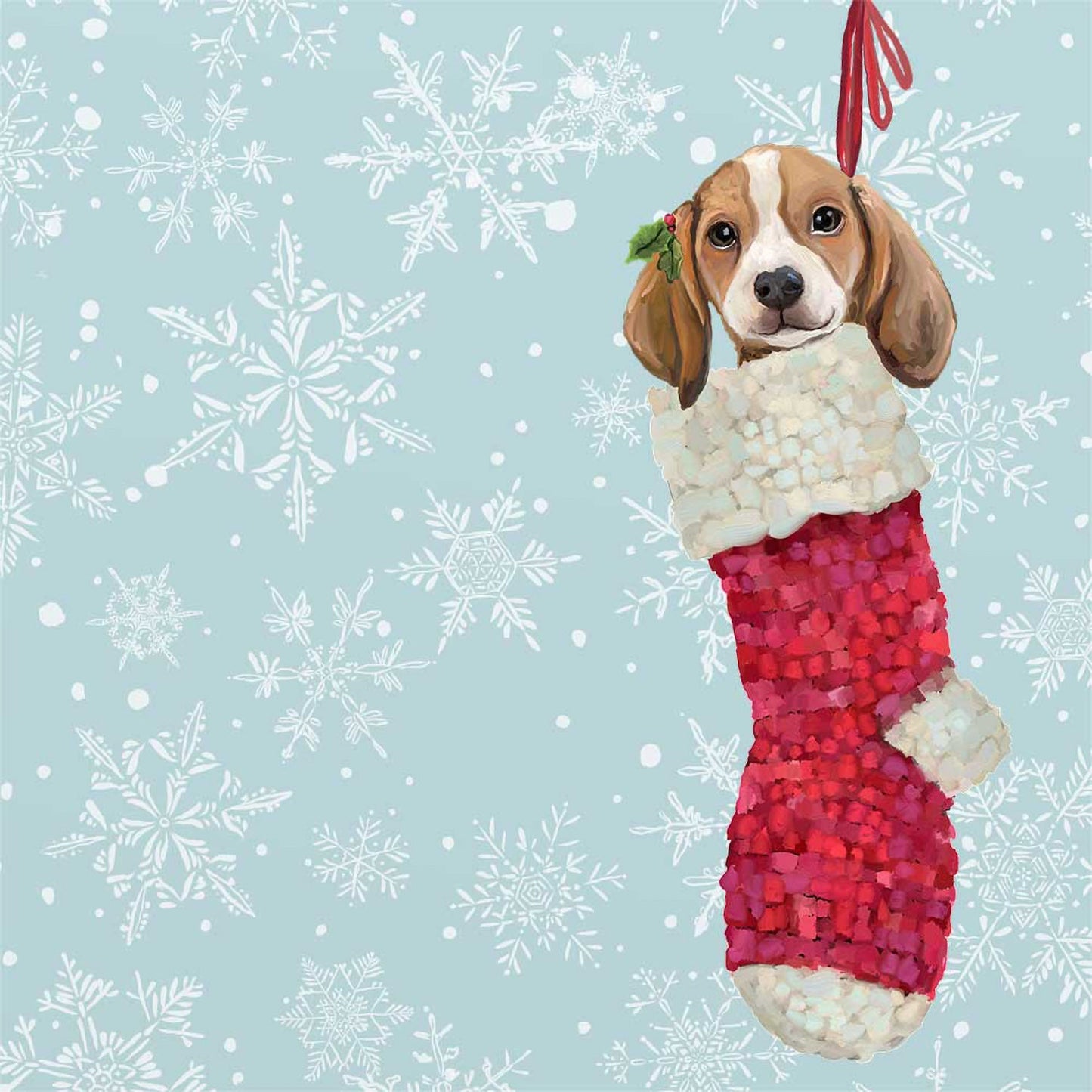 Holiday - Beagle Pup In Stocking Canvas Wall Art - GreenBox Art