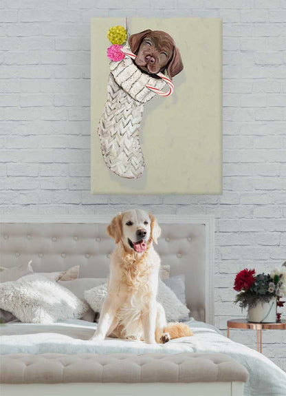 Holiday - Chocolate Lab Pup In Stocking Canvas Wall Art - GreenBox Art