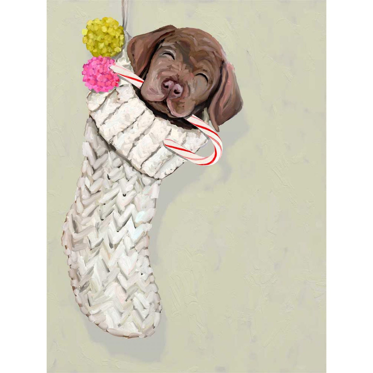 Holiday - Chocolate Lab Pup In Stocking Canvas Wall Art - GreenBox Art