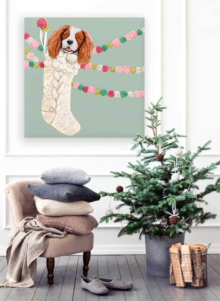 Holiday - Cavalier In Stocking Canvas Wall Art - GreenBox Art