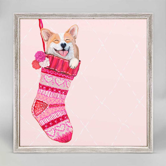 Holiday - Corgi In Stocking Mini Framed Canvas