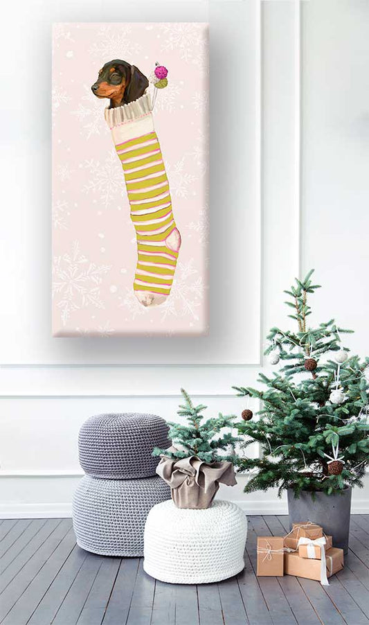 Holiday - Doxie In Stocking 1 Canvas Wall Art