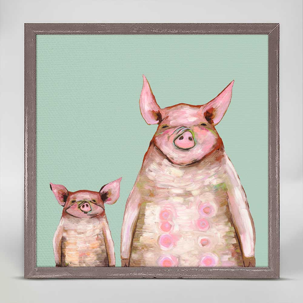 Two Piggies In A Row - Mint Mini Framed Canvas - GreenBox Art