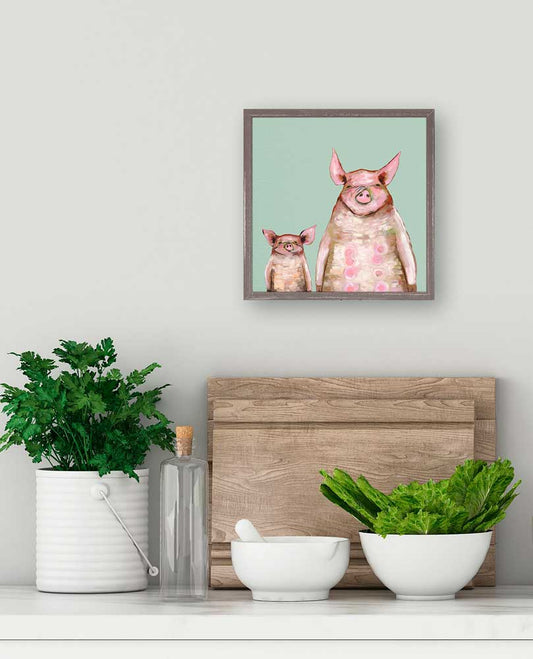 Two Piggies In A Row - Mint Mini Framed Canvas - GreenBox Art