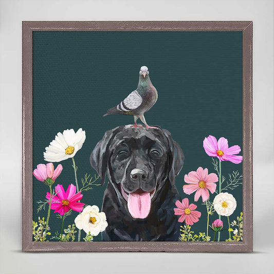 Dogs And Birds - Black Lab Mini Framed Canvas - GreenBox Art