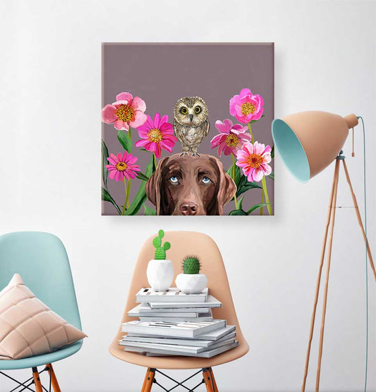 Dogs And Birds - Chocolate Lab Canvas Wall Art - GreenBox Art