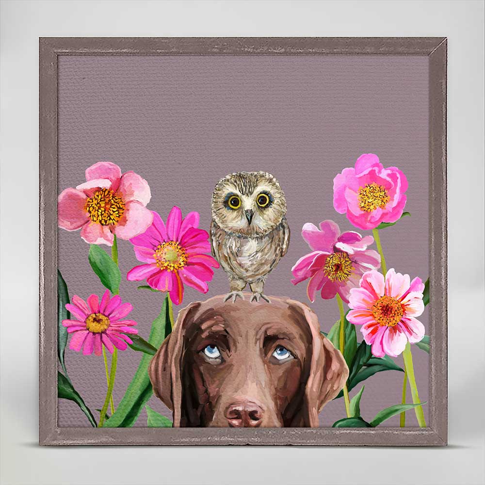 Dogs And Birds - Chocolate Lab Mini Framed Canvas - GreenBox Art