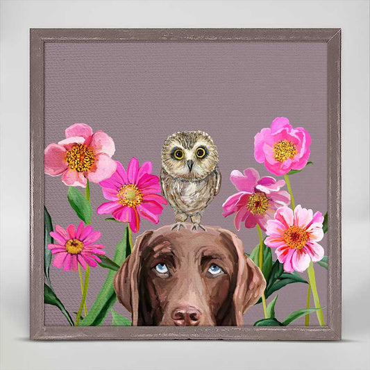 Dogs And Birds - Chocolate Lab Mini Framed Canvas - GreenBox Art