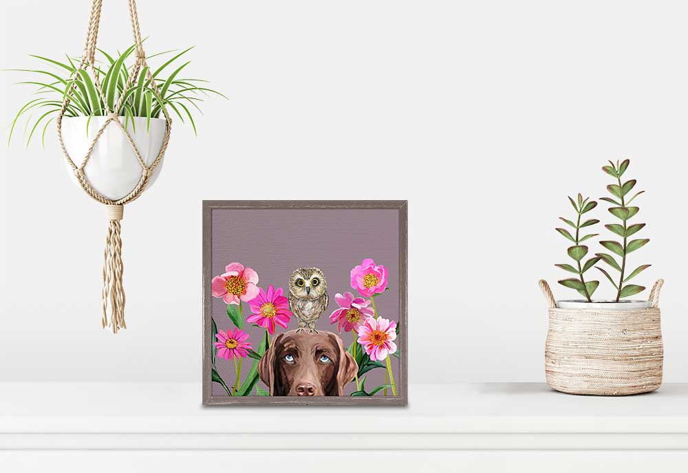 Dogs And Birds - Chocolate Lab Mini Framed Canvas - GreenBox Art