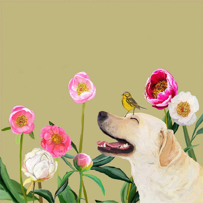 Dogs And Birds - Yellow Lab Canvas Wall Art