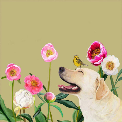 Dogs And Birds - Yellow Lab Canvas Wall Art - GreenBox Art