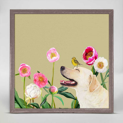 Dogs And Birds - Yellow Lab Mini Framed Canvas