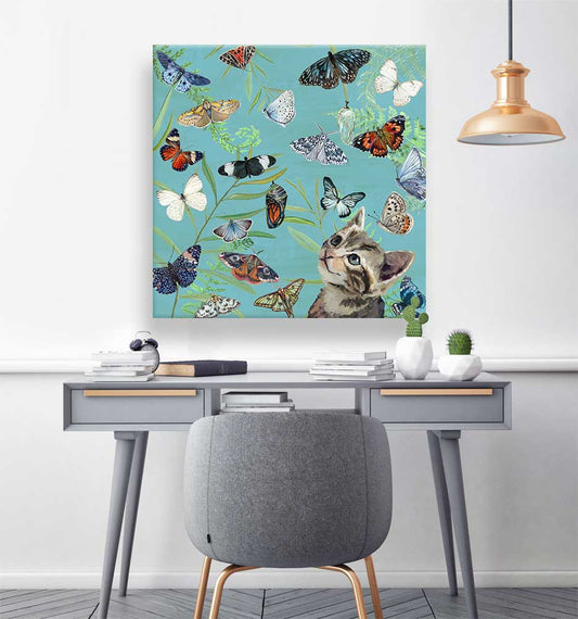 Butterfly Kitten Friend Canvas Wall Art - GreenBox Art