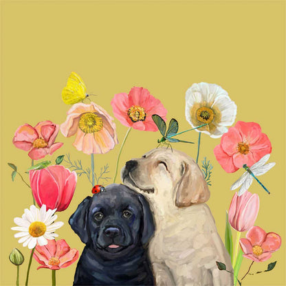 Pups And Bugs - Black And Yellow Labs Canvas Wall Art - GreenBox Art