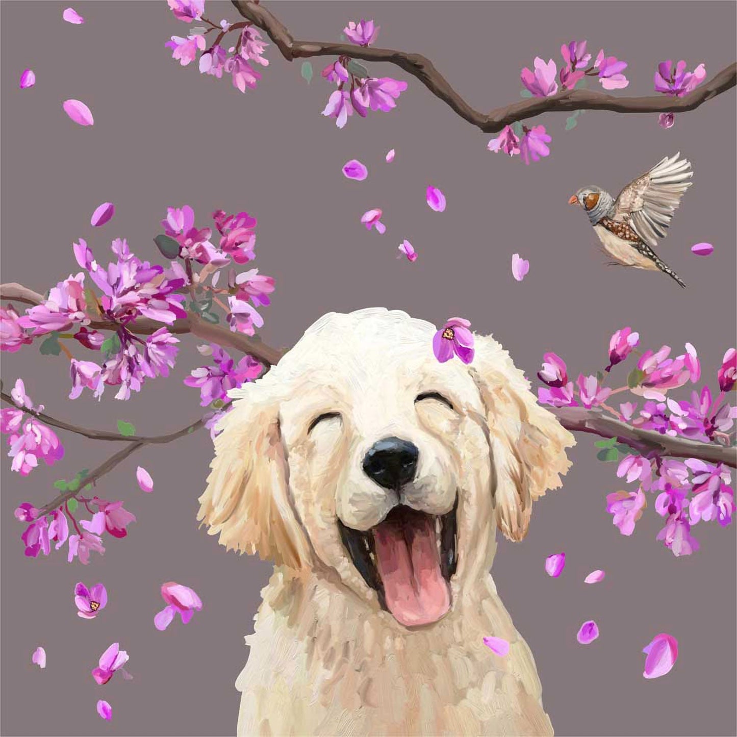 Dogs And Birds - Golden Retriever Pup Canvas Wall Art - GreenBox Art