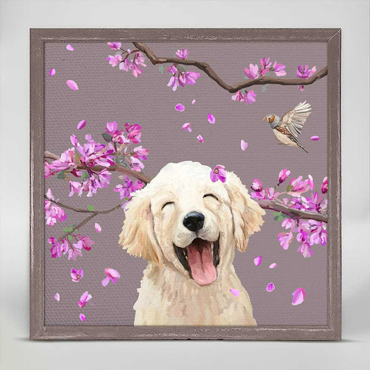 Dogs And Birds - Golden Retriever Pup Mini Framed Canvas - GreenBox Art