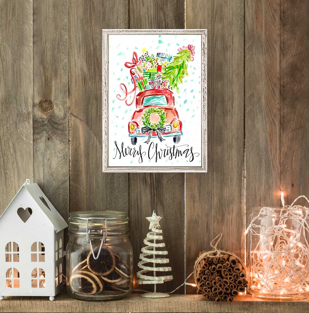 Holiday - Christmas Truck Mini Framed Canvas