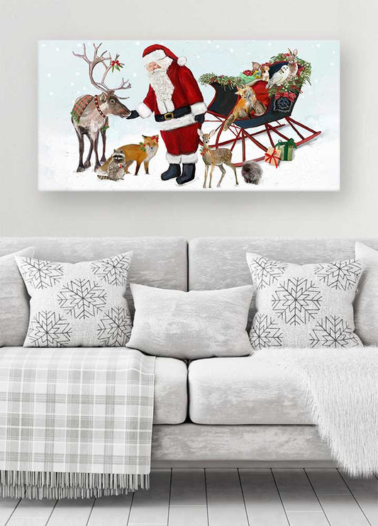 Holiday - Santa With Sleigh Canvas Wall Art