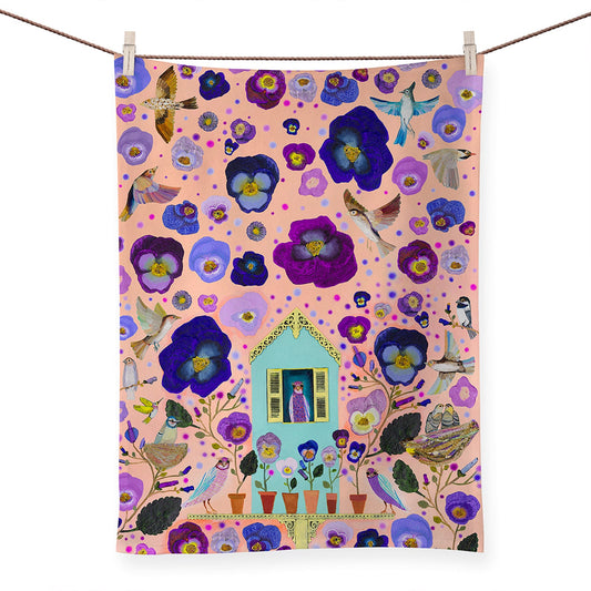 Purple Finches Tea Towels - GreenBox Art